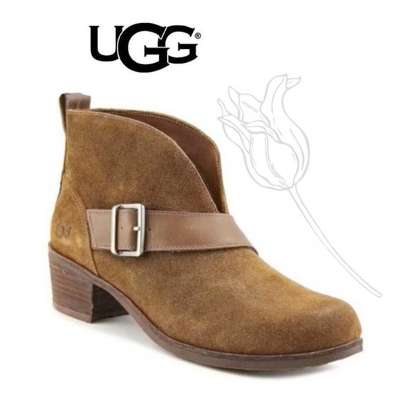 UGG Wright Chestnut Suede Belted Ankle Boots - Picture 1 of 10